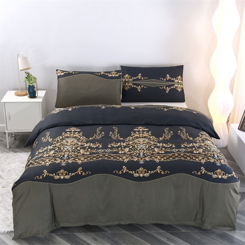 Conjunto de capa de edredom de algodão escovado de luxo estampado - roupa de cama macia tamanho casal/queen/king size para casa e dormitório universitário_voghion.com