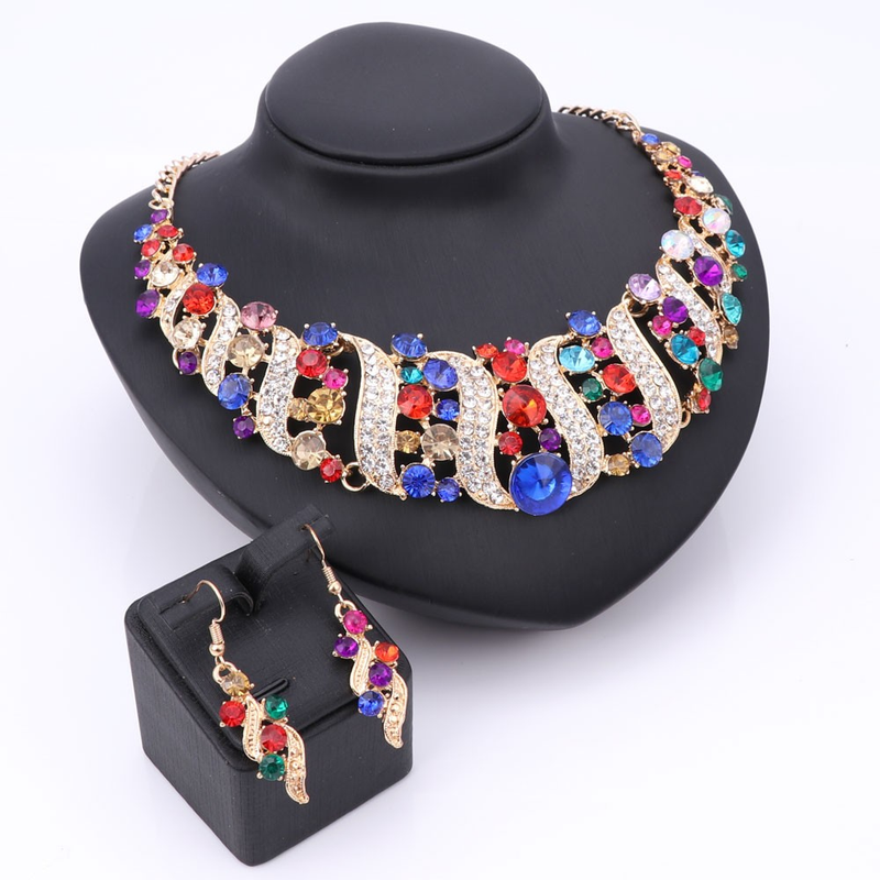 Hochzeit Braut-Accessoires Statement-Schmuck-Sets für Frauen Strass Kristall Halskette Ohrringe Urlaub Party-Sets_voghion.com