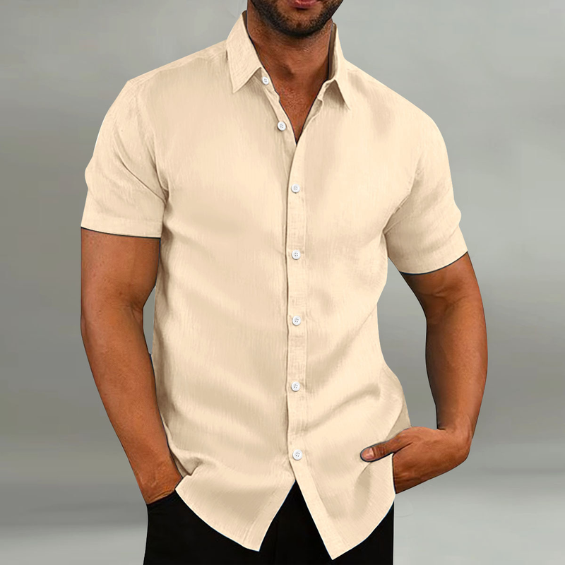 Abbigliamento uomo Camicia casual da uomo a maniche corte ampia in cotone e lino vintage_voghion.com