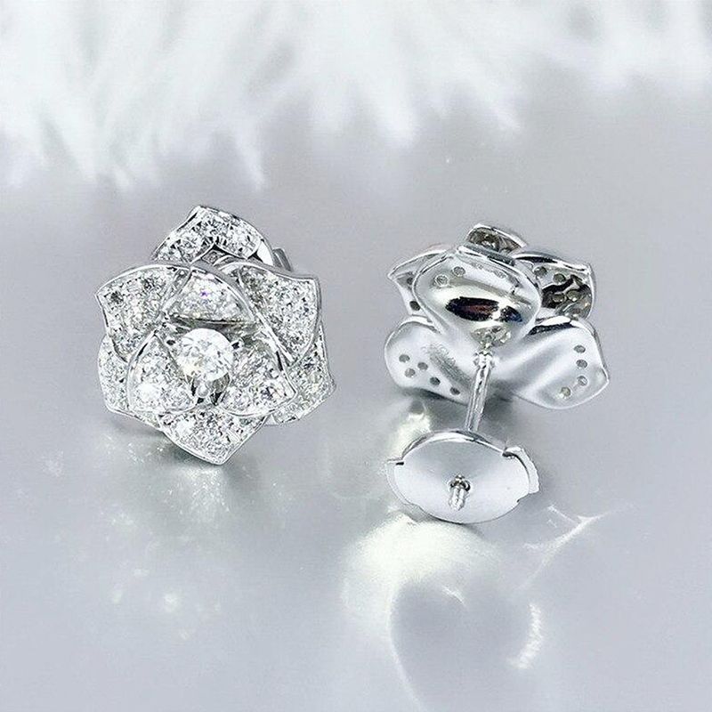 Cao Shi's New Delicate Camellia Series High Grade Light Luxury Flower Zircon Earrings Female_voghion.com