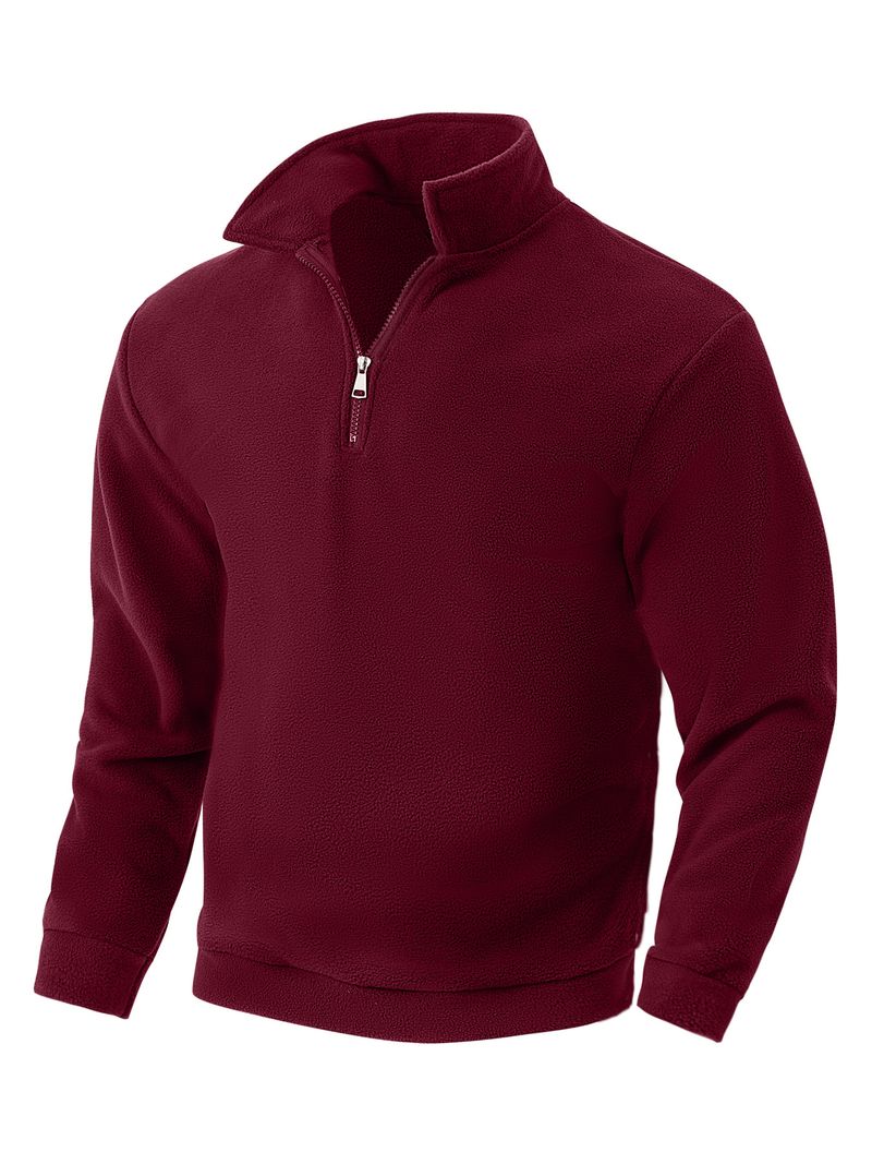 Giacca casual da uomo con cappuccio e mezza zip in pile spesso per autunno inverno_voghion.com