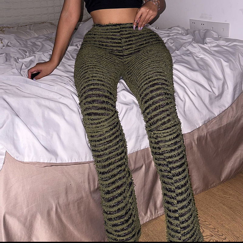Dameskleding Gebreide Gestreepte Sexy Slanke Broek Kinder Lente Mode Hoge Taille Heup Lifting Hot Girl Casual Broek_voghion.com