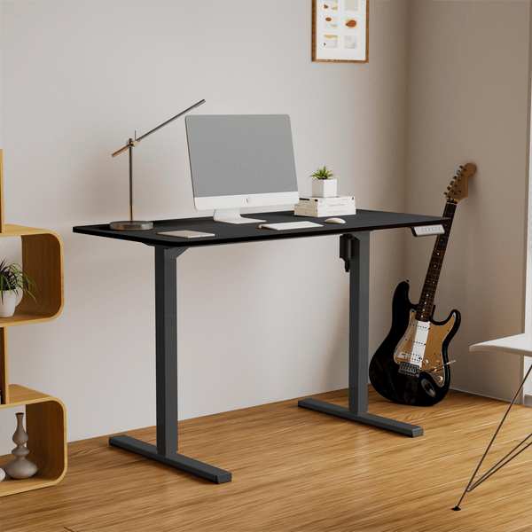 Electric Standing Desk Whole Piece Adjustable Height Desk Home Office Computer Workstation Sit Stand Up Desk (Black Frame + Black Top)_voghion.com