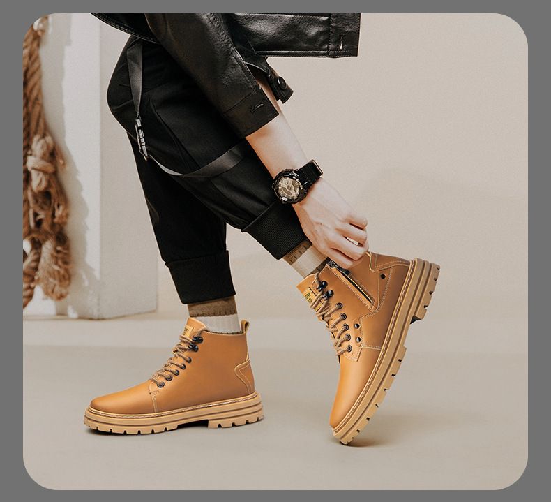 Stivali Martin alti con lavorazione a vento, interno invisibile, suola spessa, stivali da uomo_voghion.com