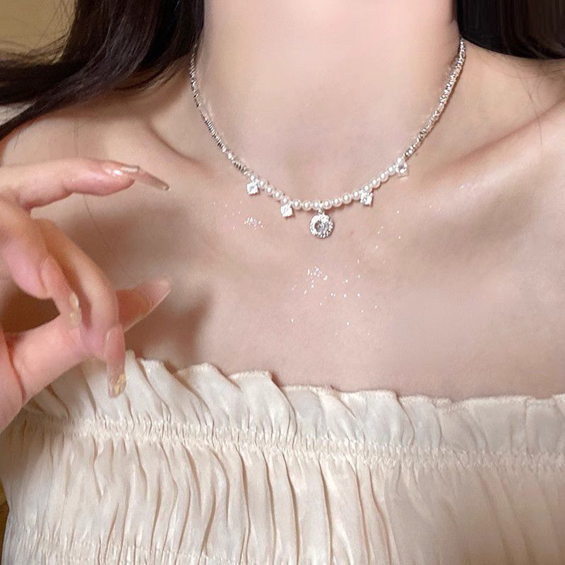 Französische Perlen-Zirkon-Silberkette für Frauen, leichter Luxus, Nischen-High-End-Design, 2024 Neues Schmuckgeschenk_voghion.com