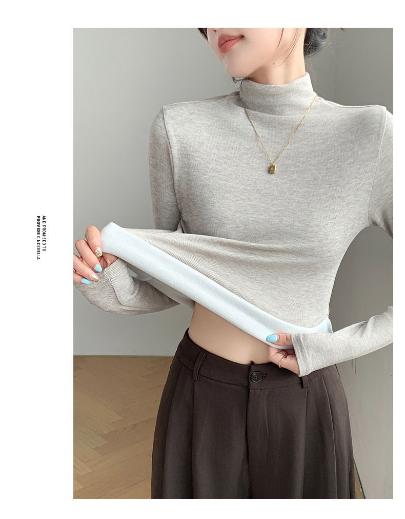 Maglietta termica slim fit con collo semi-alto – Maglia a maniche lunghe da donna, essenziale, elastica e valorizzante, in 6 versatili tonalità neutre (M-XXL)_voghion.com