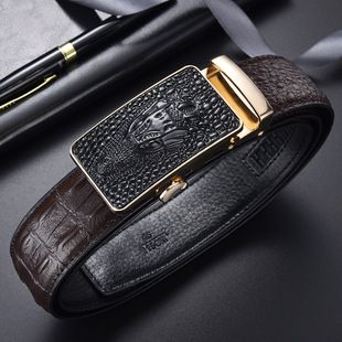 Cintura da uomo all'ingrosso Nuovo commercio estero europeo e americano transfrontaliero cintura in pelle con fibbia automatica in lega a due strati in pelle bovina_voghion.com
