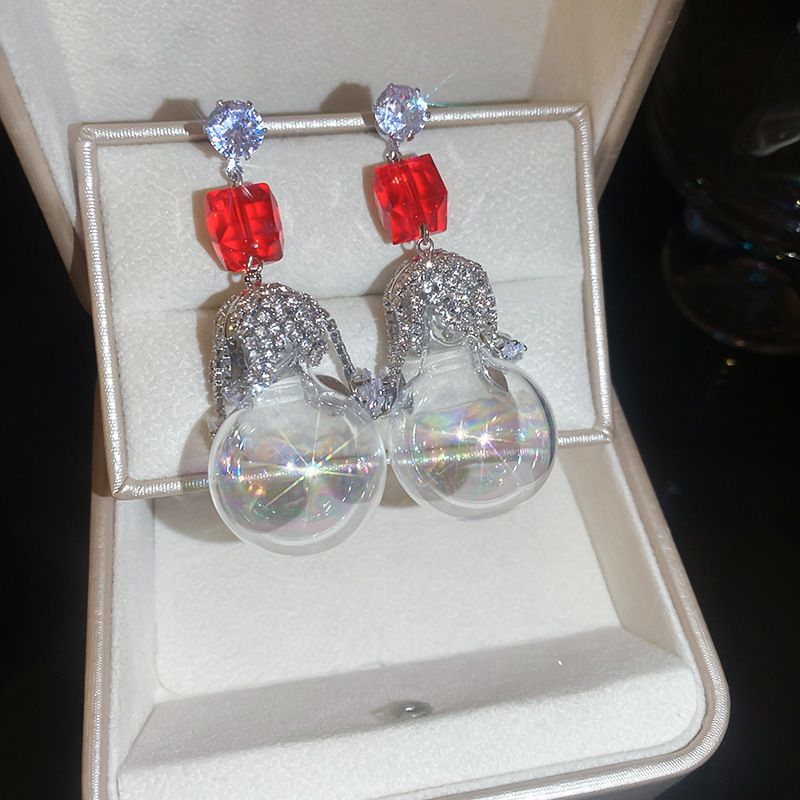 Agulha de prata incrustada com diamantes, brincos de lâmpada de zircônia, brincos de design personalizado de nicho, brincos de luxo de alta qualidade para mulheres_voghion.com