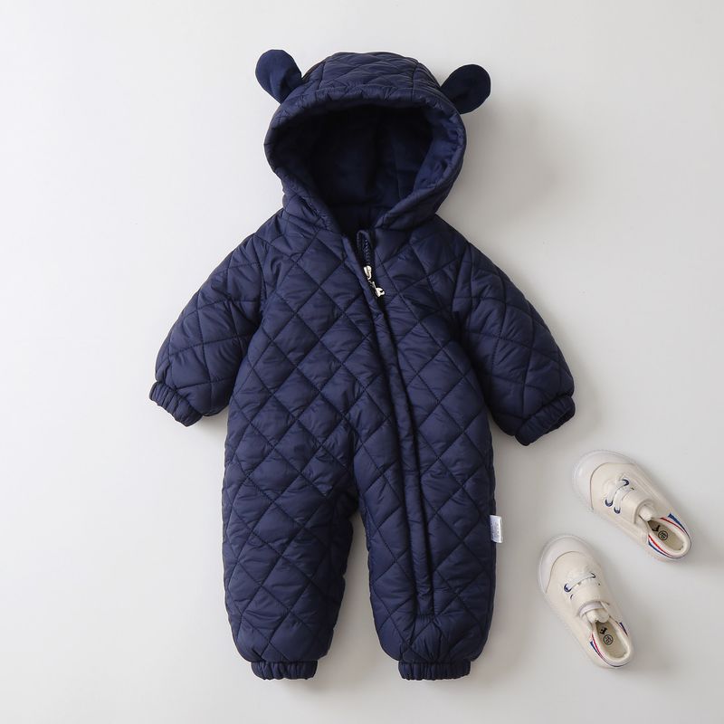 Cozy Fleece-Lined Hooded Baby Jumpsuit With Adorable Ear Design - Winter Warm One-Piece Romper For Toddlers (1-3 Years, 80-100cm) - Soft Polyester_voghion.com
