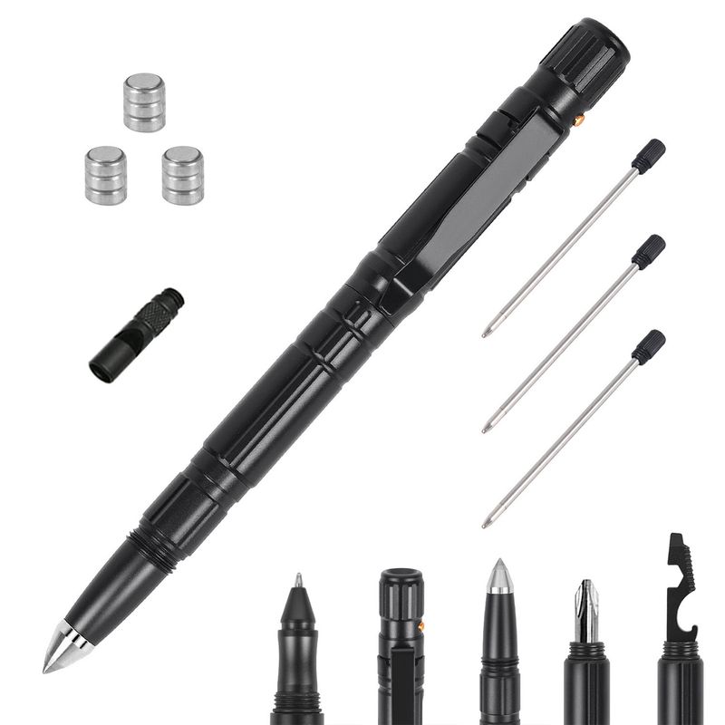 11 In 1 Tactical Pen Gear Set Multi-tool Survival Pen Set Cool Gadget Gift for Men EDC Glass Breaker LED Flashlight Ballpoint Pen Whistle Ink Refills_voghion.com