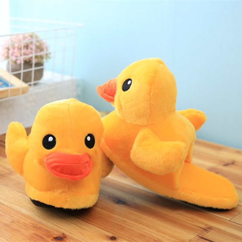 Autunno Inverno Hong Kong Coppia Grandi Ciabatte Carino Piccolo Anatra Giallo Peluche Bambola Casa Borsa Tacco Scarpe di Cotone_voghion.com