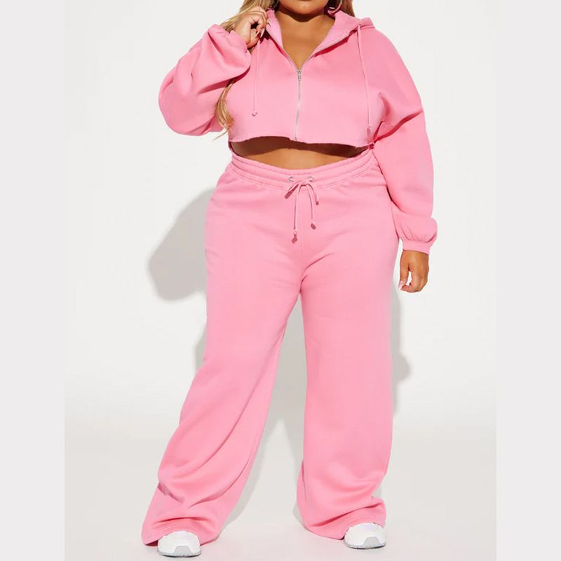 Vêtements pour femmes Automne Femmes Décontracté À Capuche Fermeture Éclair Sur Le Devant Pull Large Jambe Pantalon Ample Costume_voghion.com