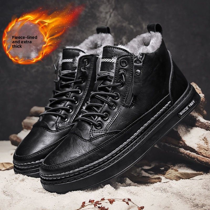 Herren Samt Warme Verdickte Schneestiefel High-Top Schuhe Winter Baumwollschuhe Pelz Integrierte Wasserdichte Und Rutschfeste Baumwollstiefel_voghion.com