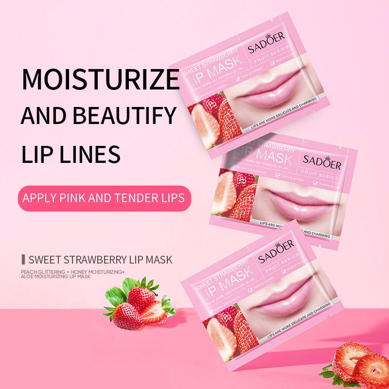 Boxed 8g X 20 Slices Fruit Strawberry Moisturizing Care Hydrating Lip Mask_voghion.com