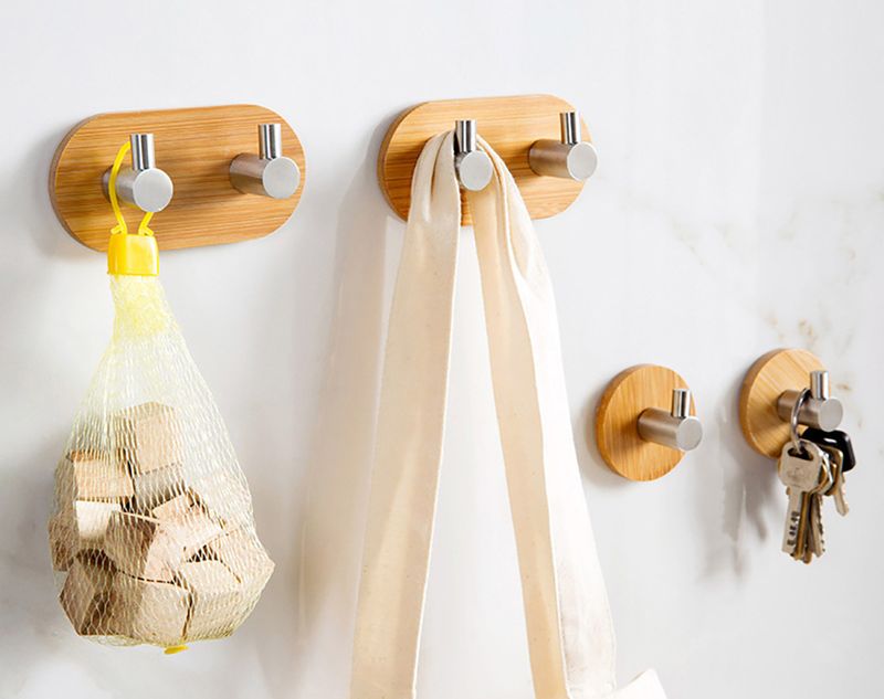 Bamboehouten haken voor keuken en badkamer, decoratieve roestvrijstalen haken zonder pons, hoeden- en handdoekhaken, rechtstreekse levering door de fabriek_voghion.com