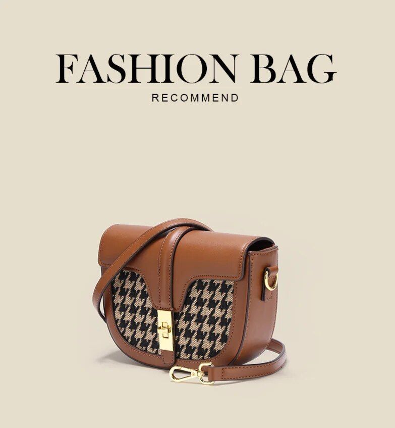 Houndstooth Latch Saddle 2024 Ny moderigtig alsidig crossbody gitterspænde skuldertaske_voghion.com