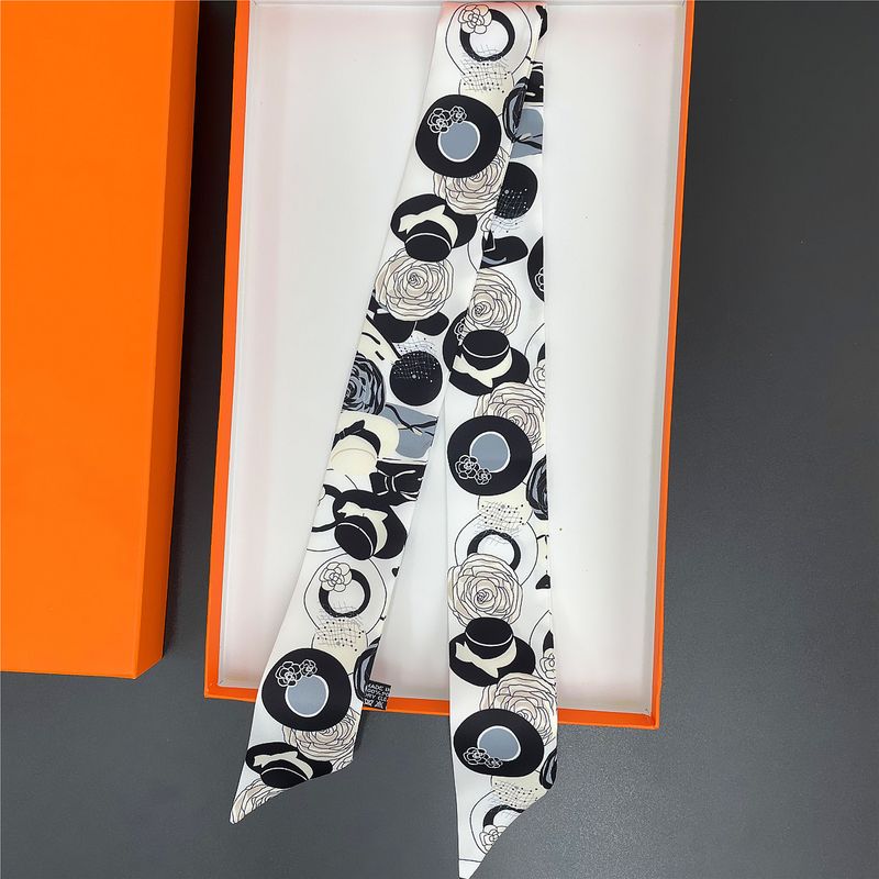 Schwarz-weiße Kamelie, langer Pendelgürtel, Haarband, Band, Tasche, Krawatte, kleiner Damenschal_voghion.com