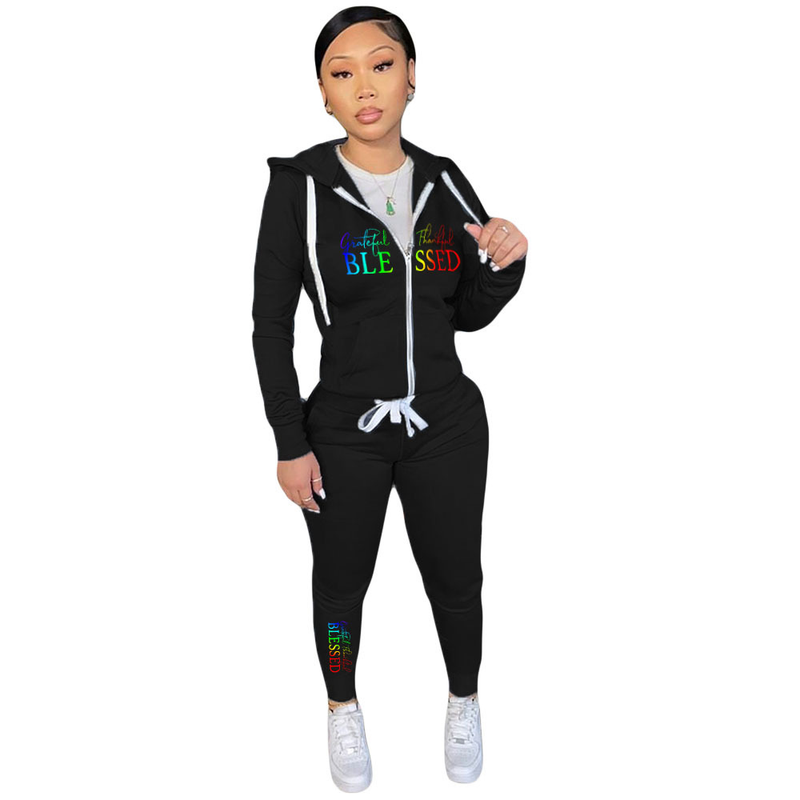 Women's personalized printed casual fashion hoodie two-piece set_voghion.com