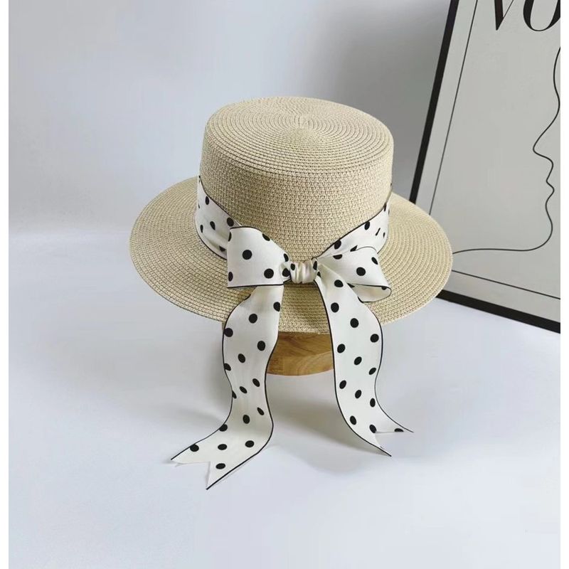 2024 Nuovo Francese Rosa Nastro Verde Bordo Ragged Flat Top Cappello di Paglia di Estate delle Donne di Modo di Viaggio Tesa Grande Cappello di Protezione Solare_voghion.com