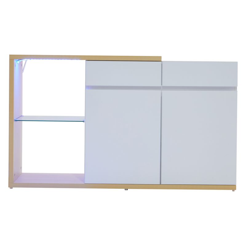 Buffet LED 120 cm de large, meuble de rangement multifonctionnel avec 2 portes et 2 tiroirs, meuble buffet avec éclairage LED_voghion.com