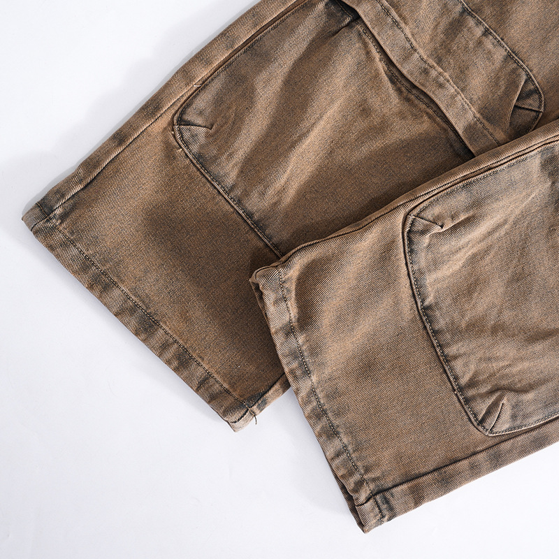 K23PT003 Pantaloni casual in denim da tasca a vita alta con bottoni casual a tinta unita estivi da donna_voghion.com