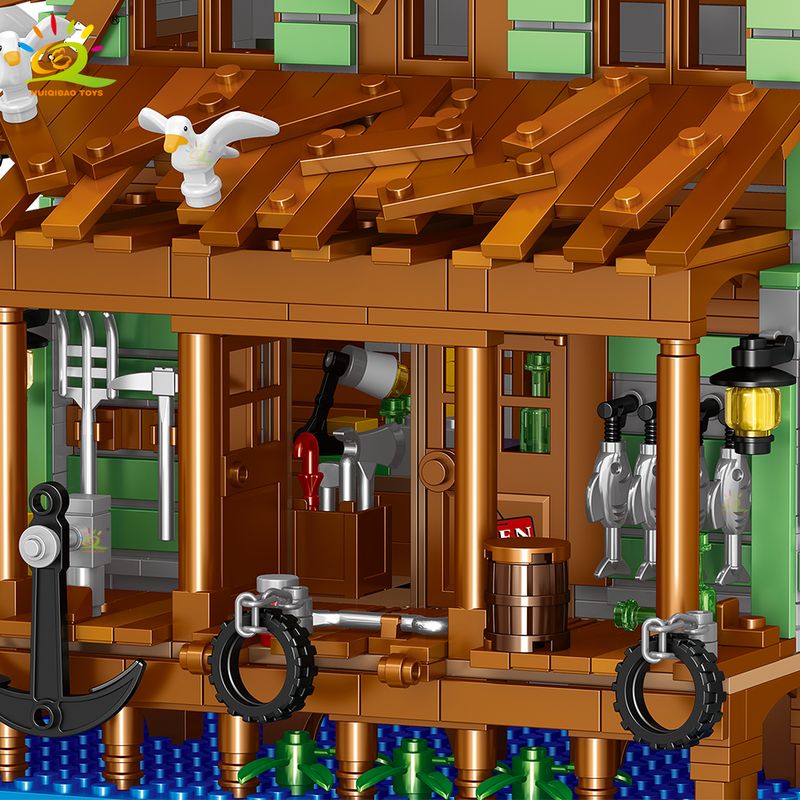 HUIQIBAO 1881Gb City MINI Fishing Village Cabin Micro Celtniecības bloki DIY Zivju Māja Piestātne Komplekts Figūras Ķieģeļi Rotaļlietas Bērniem_voghion.com