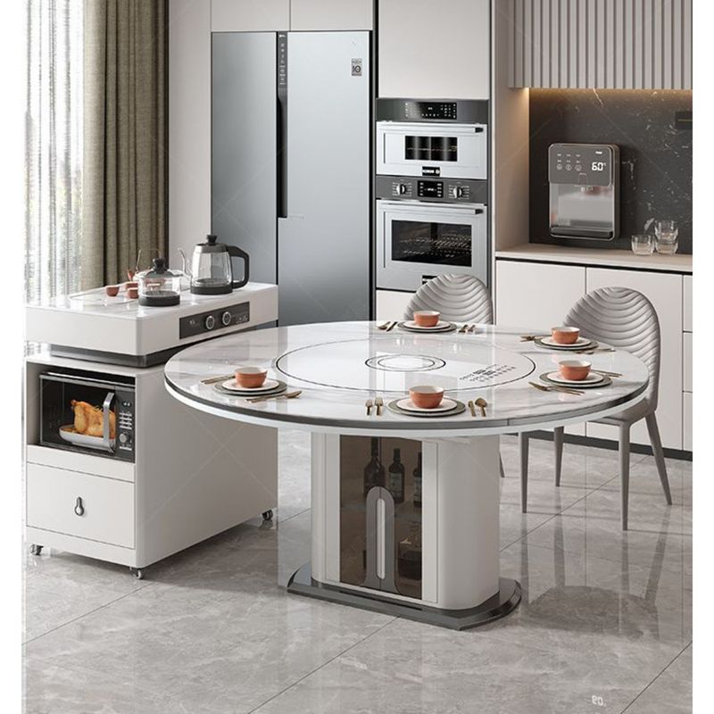 2025 New Model Island Extendable Modern Simple With Tea Brewing Induction Cooker Light Luxury Rock Board Dining Table_voghion.com