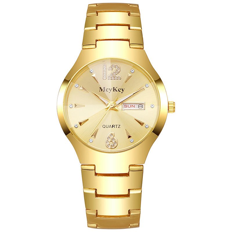 McyKcy New Tungsten Steel Watch With Rhinestones, Digital Round Business Quartz Men's Watch, Gold And Silver_voghion.com