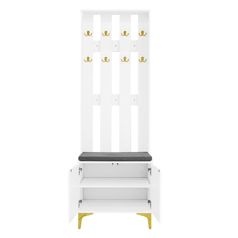 Meuble d'entrée avec banc à chaussures et coussin, porte-manteau avec crochets pour le rangement_voghion.com