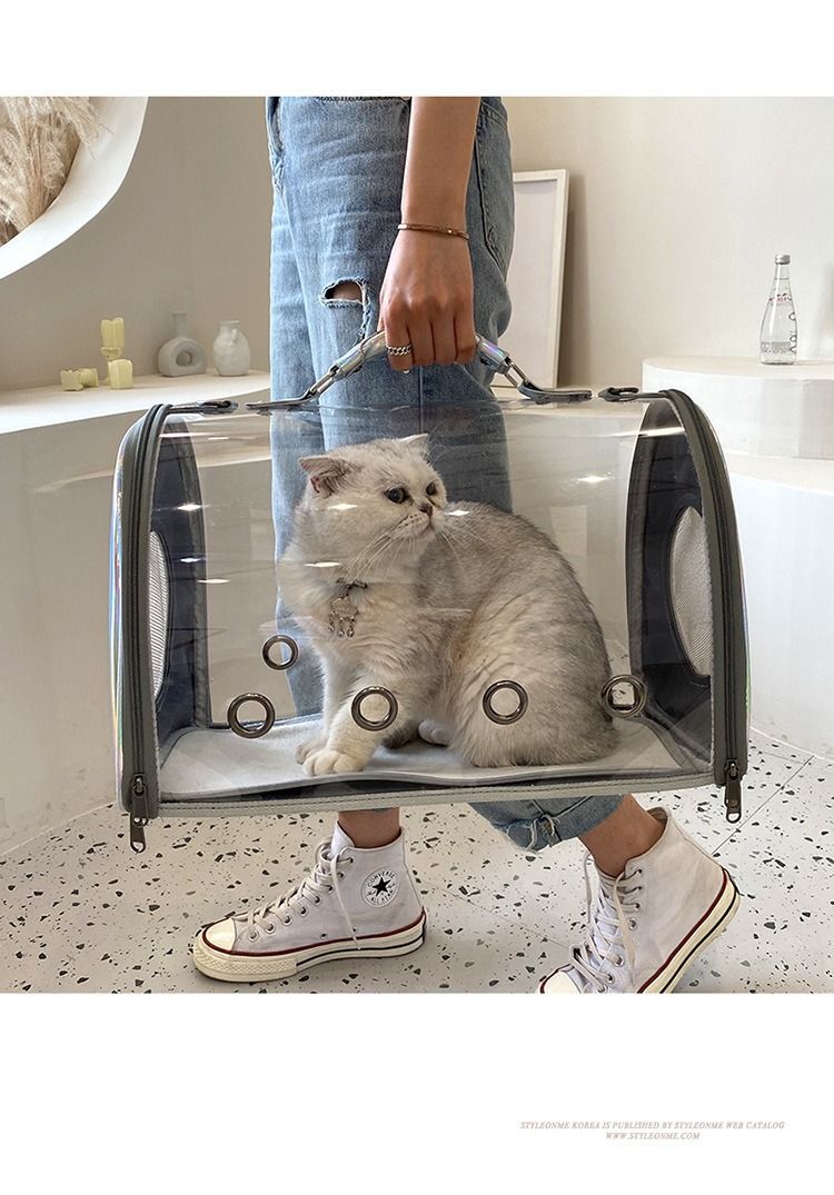 Bolsa panorámica transparente para mascotas, mochila para exteriores, transpirable, para montar en el coche, jaula para gatos de mano._voghion.com