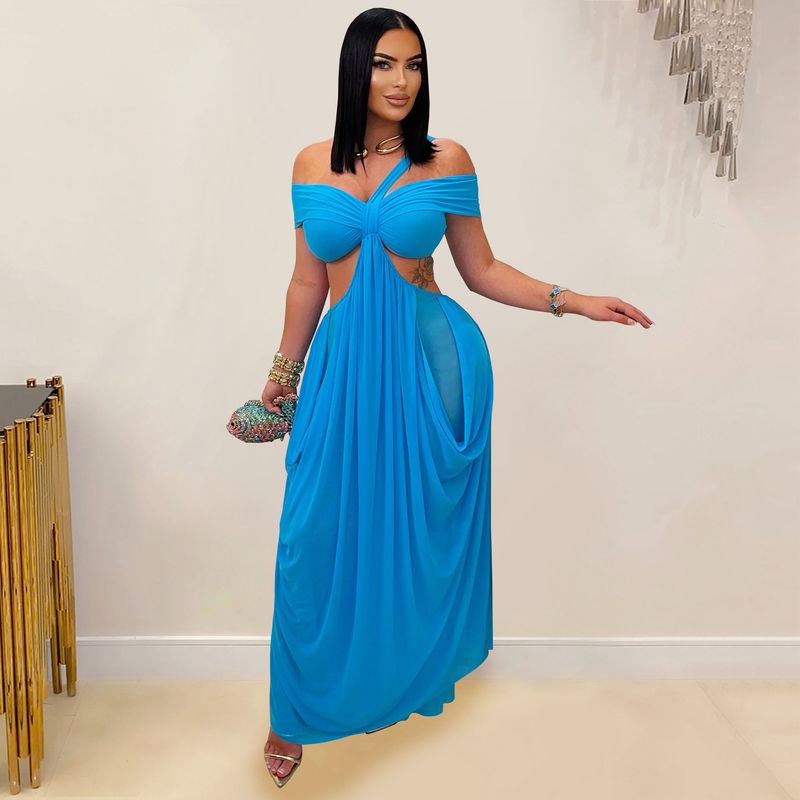 Abito a sirena aderente in rete trasparente – Abito sexy senza spalline con fasciatura e strass in vita (nero/blu/marrone/talpa, S-XXL)_voghion.com