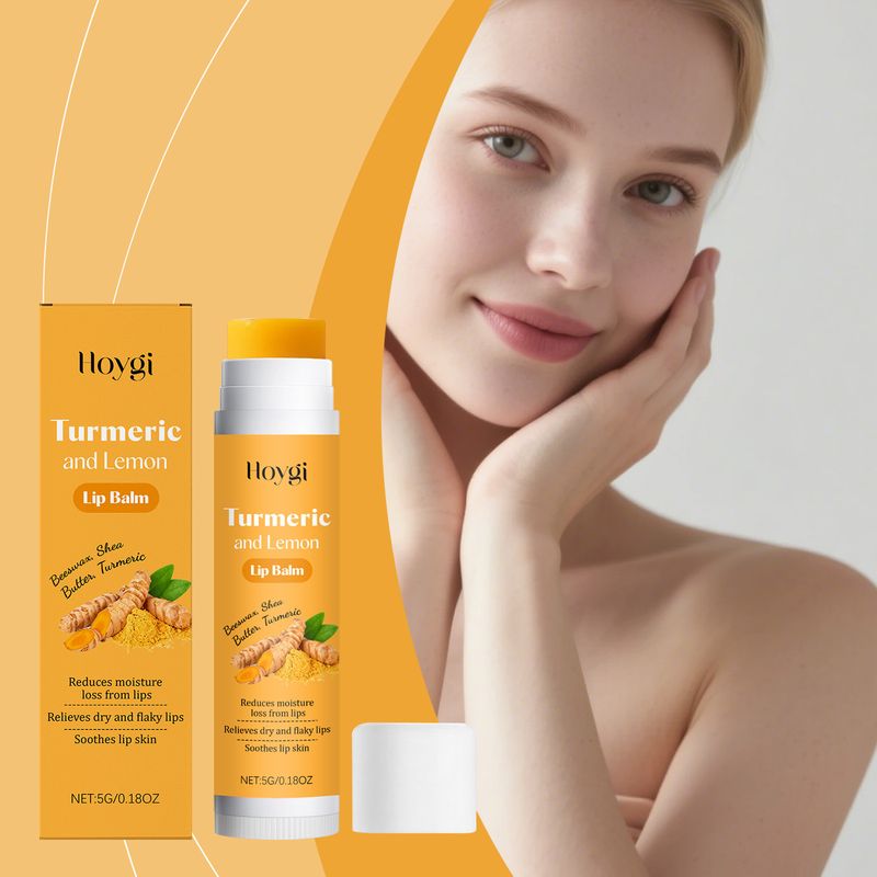 Balsamo illuminante alla curcuma HOYGI, idratante e nutriente per le labbra, labbra morbide e carnose._voghion.com