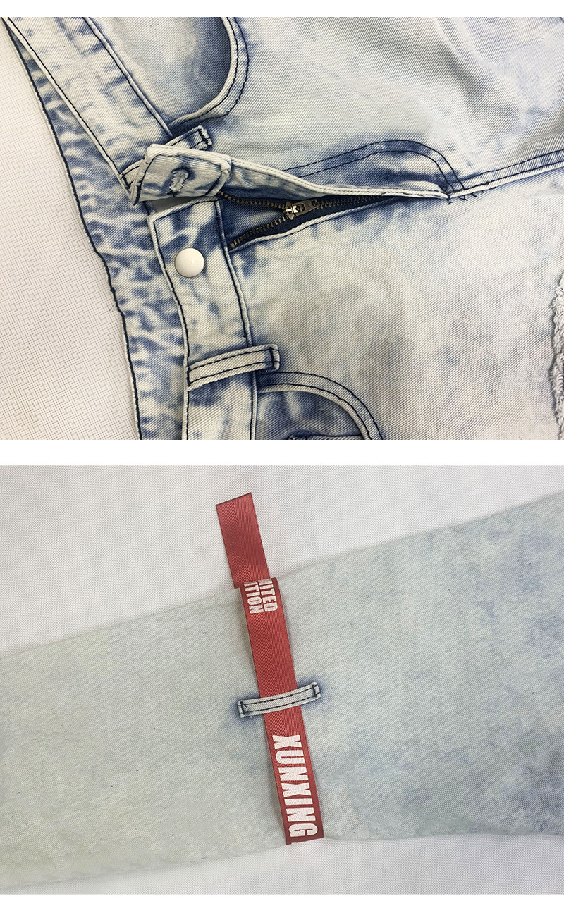 Jean avec ruban en tissu autocollant, avec pieds cassés, fermeture éclair, vêtements Slim pour hommes, à la mode, 2021_voghion.com
