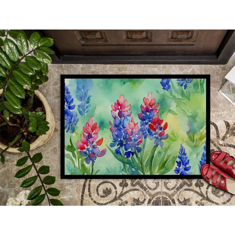 Pile Low Indoor Front Doormat Slip Bluebonnets Outdoor Non Entryway Watercolor X Mat Rugs For Washable Texas In 36W 24H Door_voghion.com