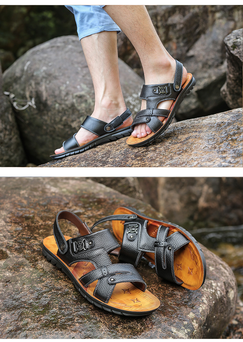 Heren lederen sandalen Sport Comfortabele zachte zomer strandschoenen Open teen sandalen voor buiten_voghion.com