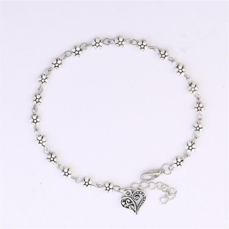Neue Ankunft Tibetischen Silber Hohl Plum Blossom Kleine Blume Herz-förmigen Fußkettchen Armband_voghion.com