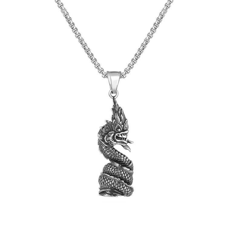 Retro Draak Hanger Ketting voor Vrouwen Mannen Punk Hiphop Rvs Ketting Dier Choker Trui Ketting Sieraden_voghion.com