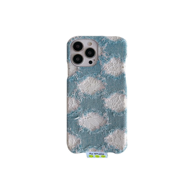 Capa de celular estilo coreano em tecido jeans adequada para iPhone 14 13 Pro Max, modelo feminino criativo 12 com renda 11_voghion.com