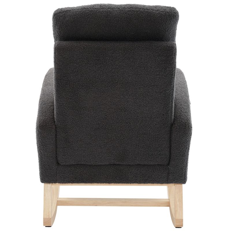 Modern Accent Rocking Chair Rocking Chair With Solid Wood Legs, Upholstered Nursery Glider Rocker, Comfy Armchair With Side Pocket, Living Room Lounge Arm Chair With High Backrest (Dark Grey,teddy)_voghion.com