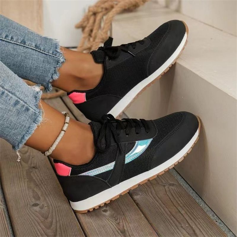 Europese en Amerikaanse grote maten casual schoenen voor dames 2024 herfst nieuwe ronde neus veter kleur mesh sport stijl damesschoenen op voorraad_voghion.com