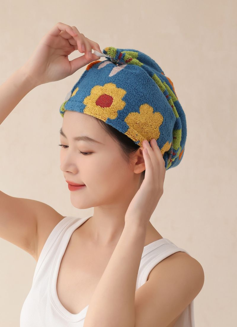 Lillian Neue doppelseitige Frottee-Haarhaube aus garngefärbter, saugfähiger Baumwolle mit langen Stapelfasern_voghion.com