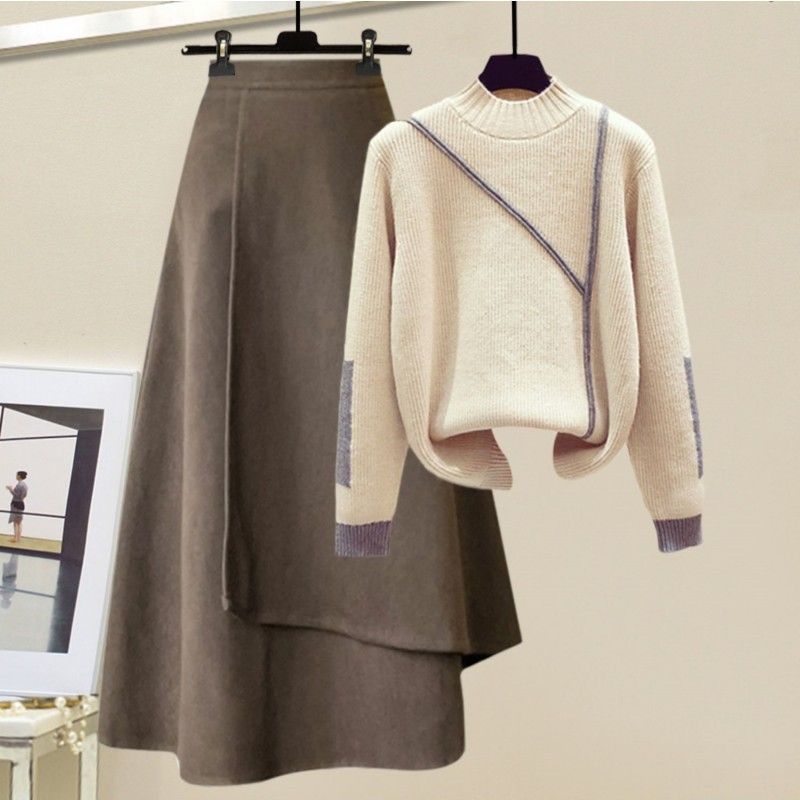 Damenbekleidung Herbst Neue Retro Nische Langarmpullover Damen Vielseitiger Wollrock Zweiteiliger Anzug Winter_voghion.com