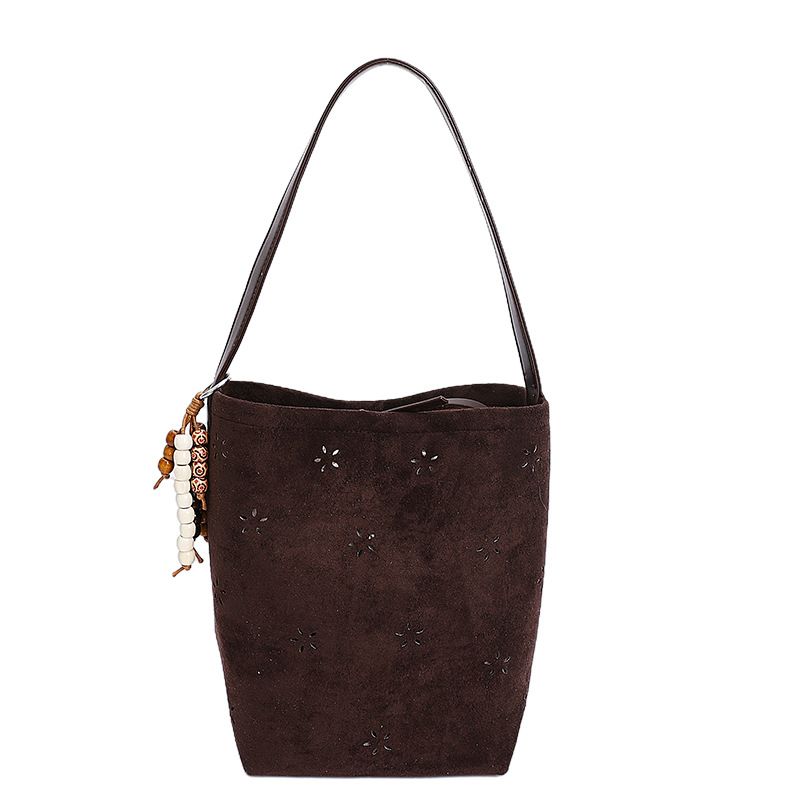 Borsa a secchiello in pelle scamosciata di grande capacità, stile coreano, elegante, da donna, nuova, 2025, con tracolla singola_voghion.com