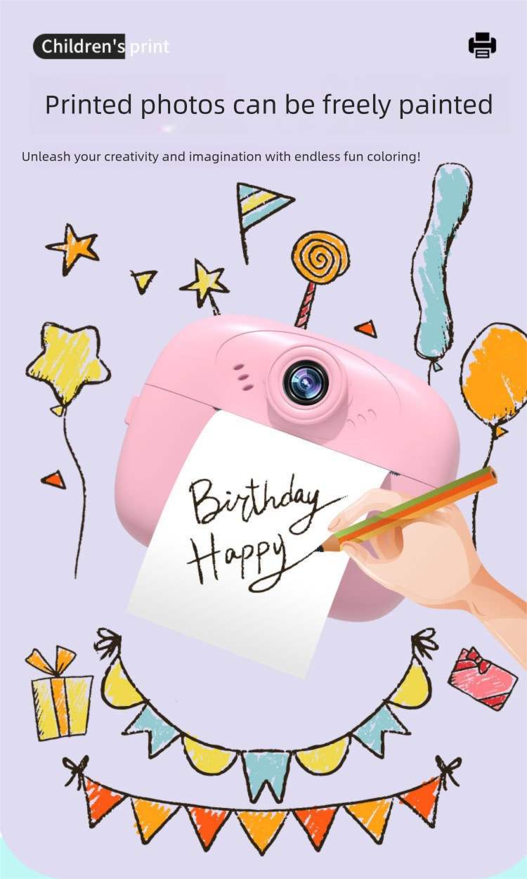 Novo brinquedo de câmera digital de desenho animado infantil Polaroid HD com impressão de selfie_voghion.com