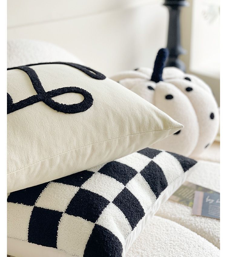 Housse de coussin à carreaux style crème pour canapé, baie vitrée, décoration minimaliste de luxe_voghion.com