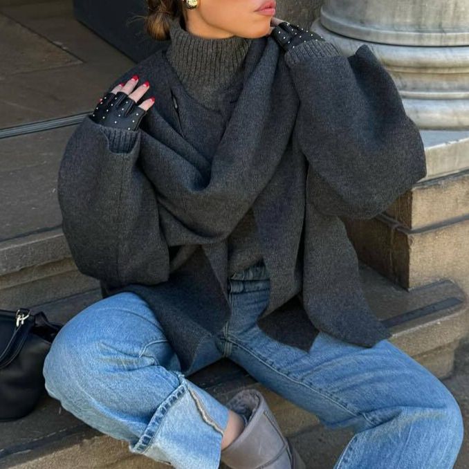 Women's Clothing Knitted Short Coat Jacket Lazy Shawl Cape Scarf Collar Warm And Comfortable_voghion.com