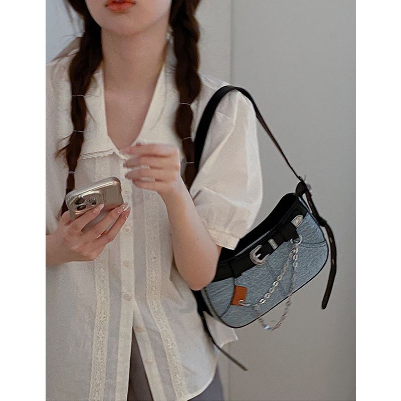 FOUR ONE borsa a tracolla da donna in denim di alta qualità, versatile e da indossare sotto le ascelle, borsa a tracolla testurizzata_voghion.com