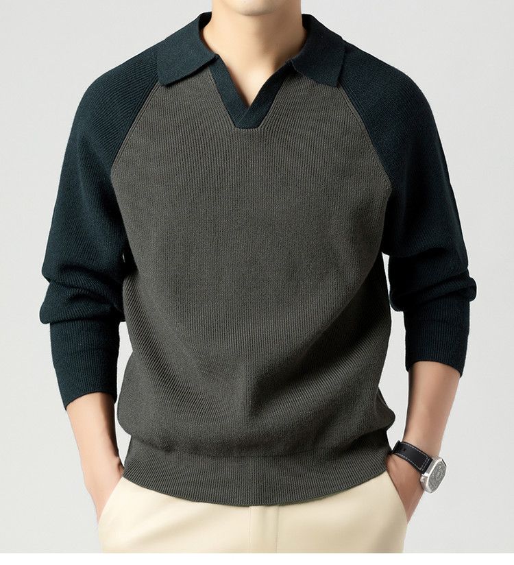 Men's Half-Zip Polo Collar Sweater – Autumn Casual Knit Top With Contrast Lapel (Dark Green/Ha Ching, Sizes M-XXXL, Standard Fit)_voghion.com