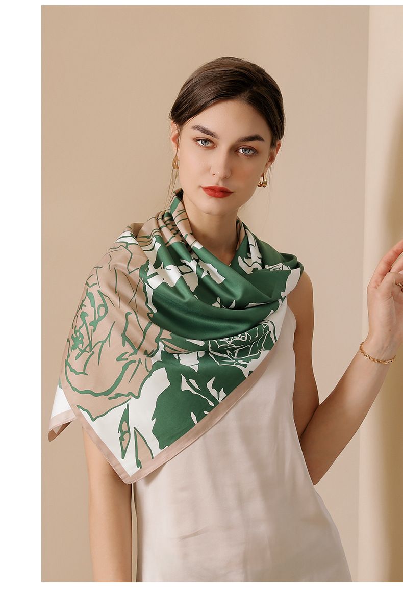 2025 Frühjahr Neue Simulation Blume Druck frauen Dekorative Koreanische Version Der Großen Quadratischen Schal Tasche Seide Schal_voghion.com