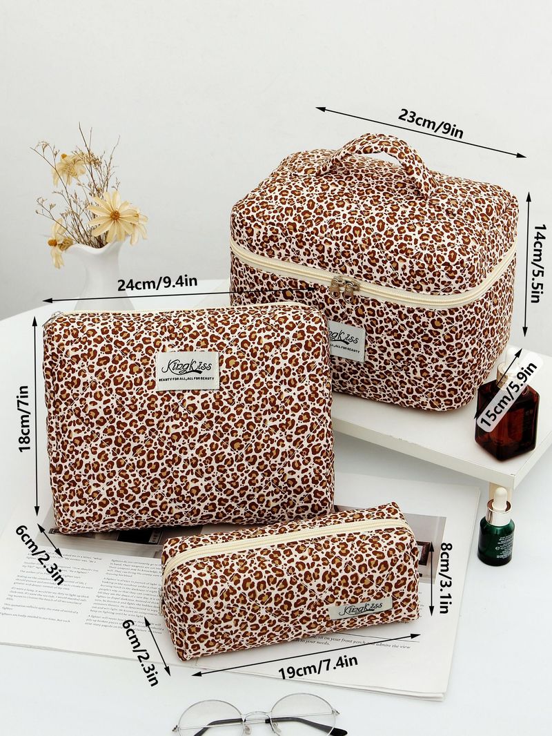 Luggage Leopard Cotton Large Capacity Cosmetic Bag Storage Washing Bag Ins Handbag Liner Leopard_voghion.com